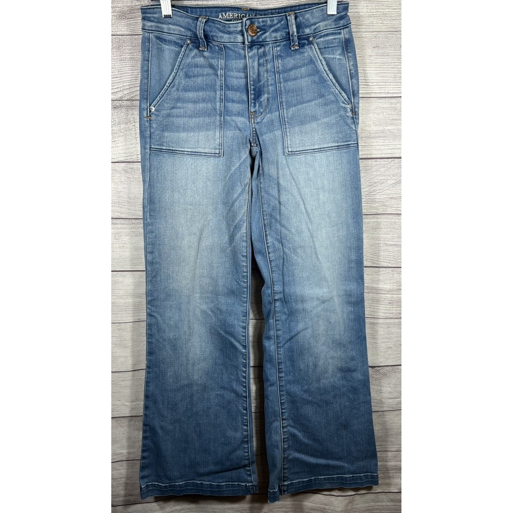 American Eagle Jeans Womens 6 Super Stretch Mid Rise Flare Stretch Boho Hippie